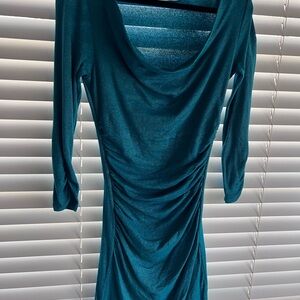 Michael Stars Teal Cowl Neck Long Sleeve Dress